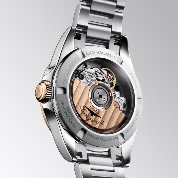 Longines orologio Conquest 30mm blu automatico acciaio finiture PVD oro rosa L3.320.5.92.6