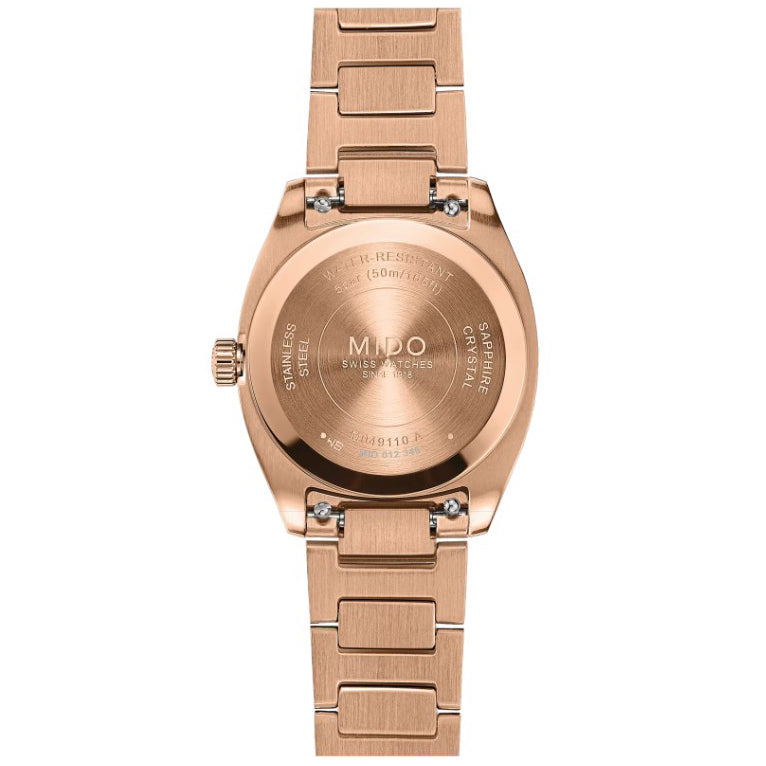 Mido Multifort TV 28mm aço quartzo marrom acabamento PVD ouro rosa M049.110.33.296.00