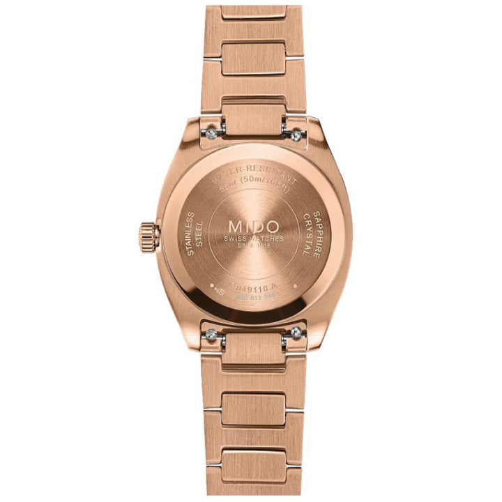 Mido Multifort TV 28mm aço quartzo marrom acabamento PVD ouro rosa M049.110.33.296.00