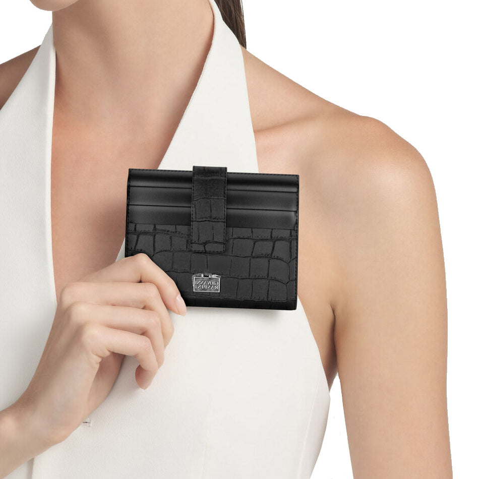 Giovanni Raspini portafoglio portacarte pelle croco nera argento 925 L0025
