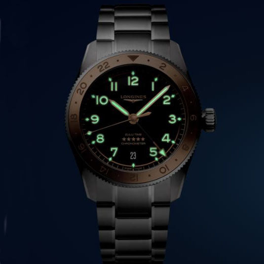 Longines orologio Spirit Zulu Time 1925 39mm nero automatico oro acciaio L3.803.5.53.6