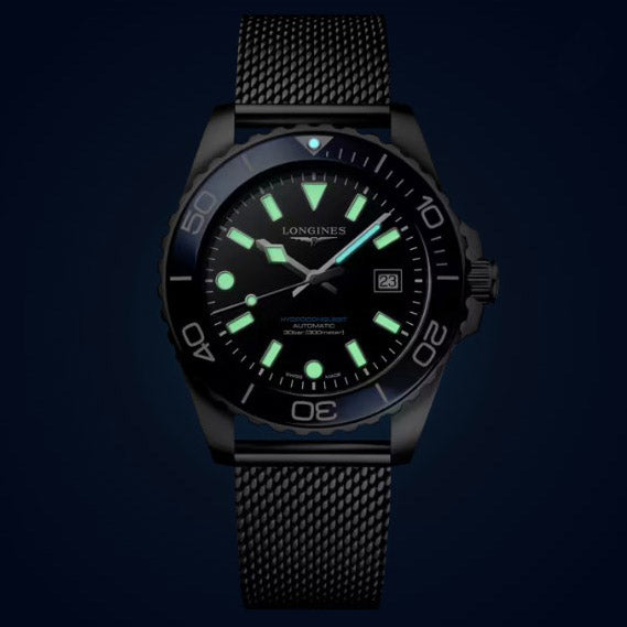 Longines Hydroconquest 39mm black automatic steel watch L3.779.4.90.6