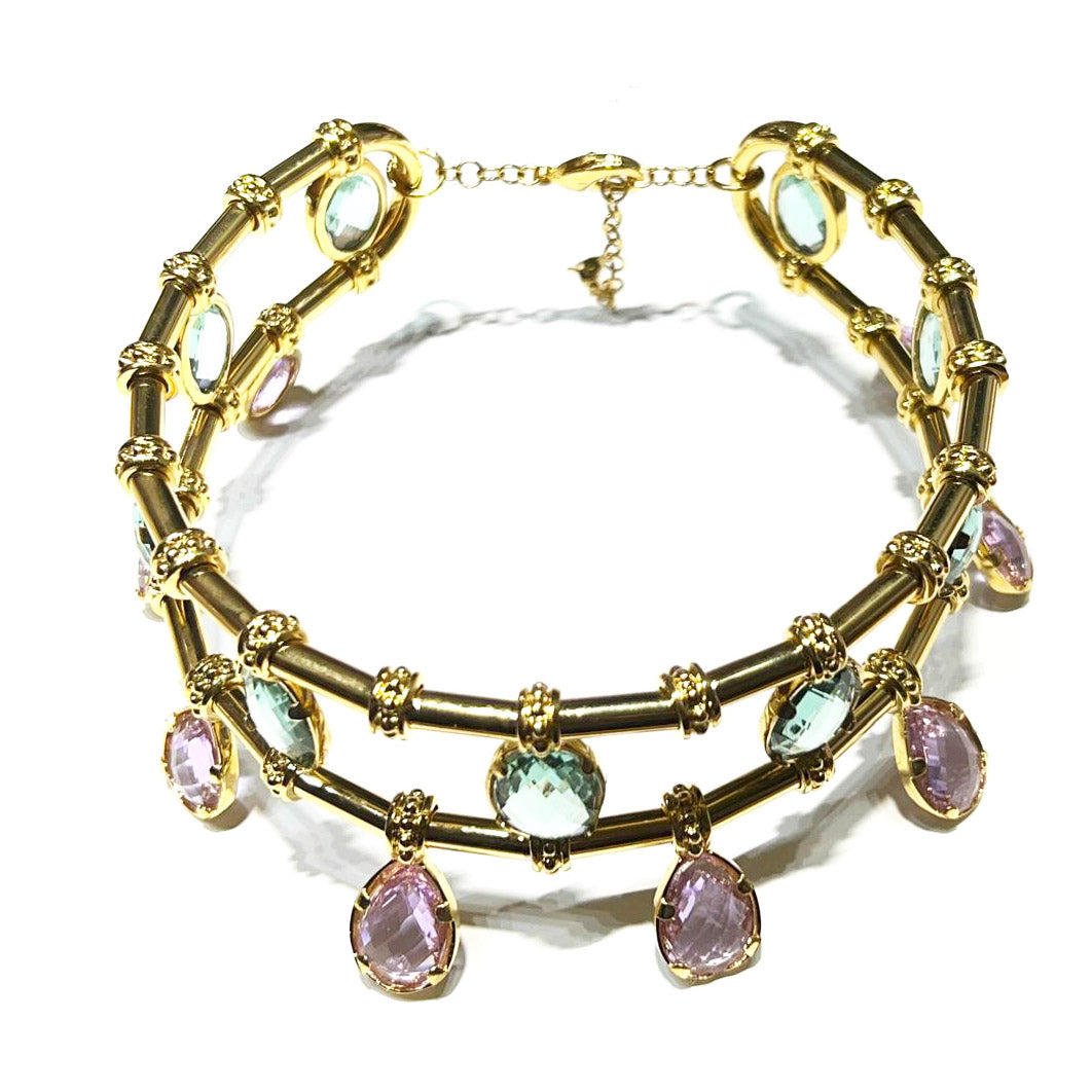 Federica Rossi collana choker bronzo finitura PVD oro 18kt cristalli FR.CO.21