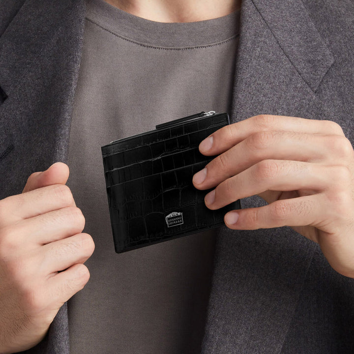 Giovanni Raspini card holder with zip, black croco leather, 925 silver L0023