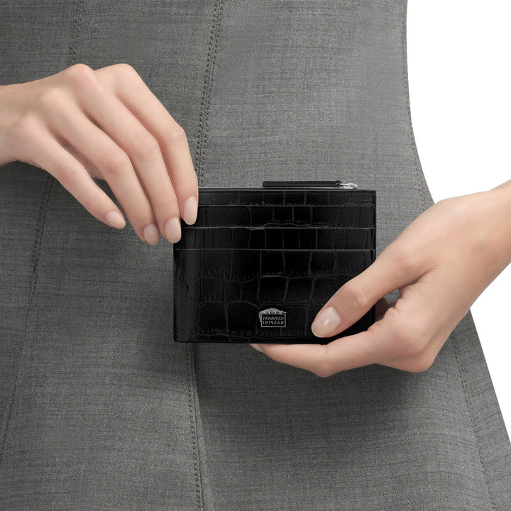 Giovanni Raspini card holder with zip, black croco leather, 925 silver L0023