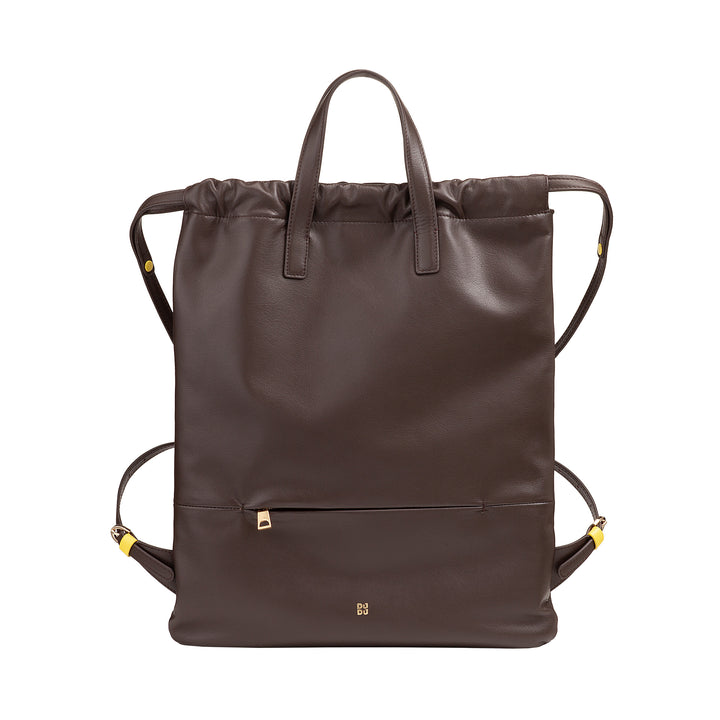 DUDU Women's Backpack in Soft Leather, Backpack with Drawstring and Magnetic Button, Double Handle, Simple Elegant Backpack