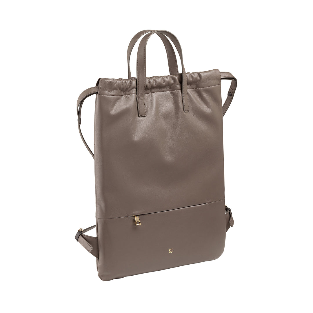 DUDU Women's Backpack in Soft Leather, Backpack with Drawstring and Magnetic Button, Double Handle, Simple Elegant Backpack