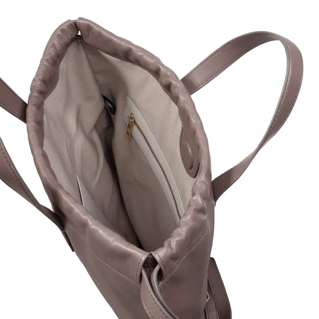 DUDU Women's Backpack in Soft Leather, Backpack with Drawstring and Magnetic Button, Double Handle, Simple Elegant Backpack