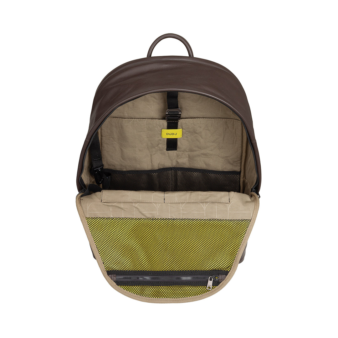 DUDU Leather Backpack for Men and Women 15L PC Holder - Elegant Travel and Work Backpack with Padded Laptop Pocket (up to 13"), Adjustable Shoulder Straps and Compact Design