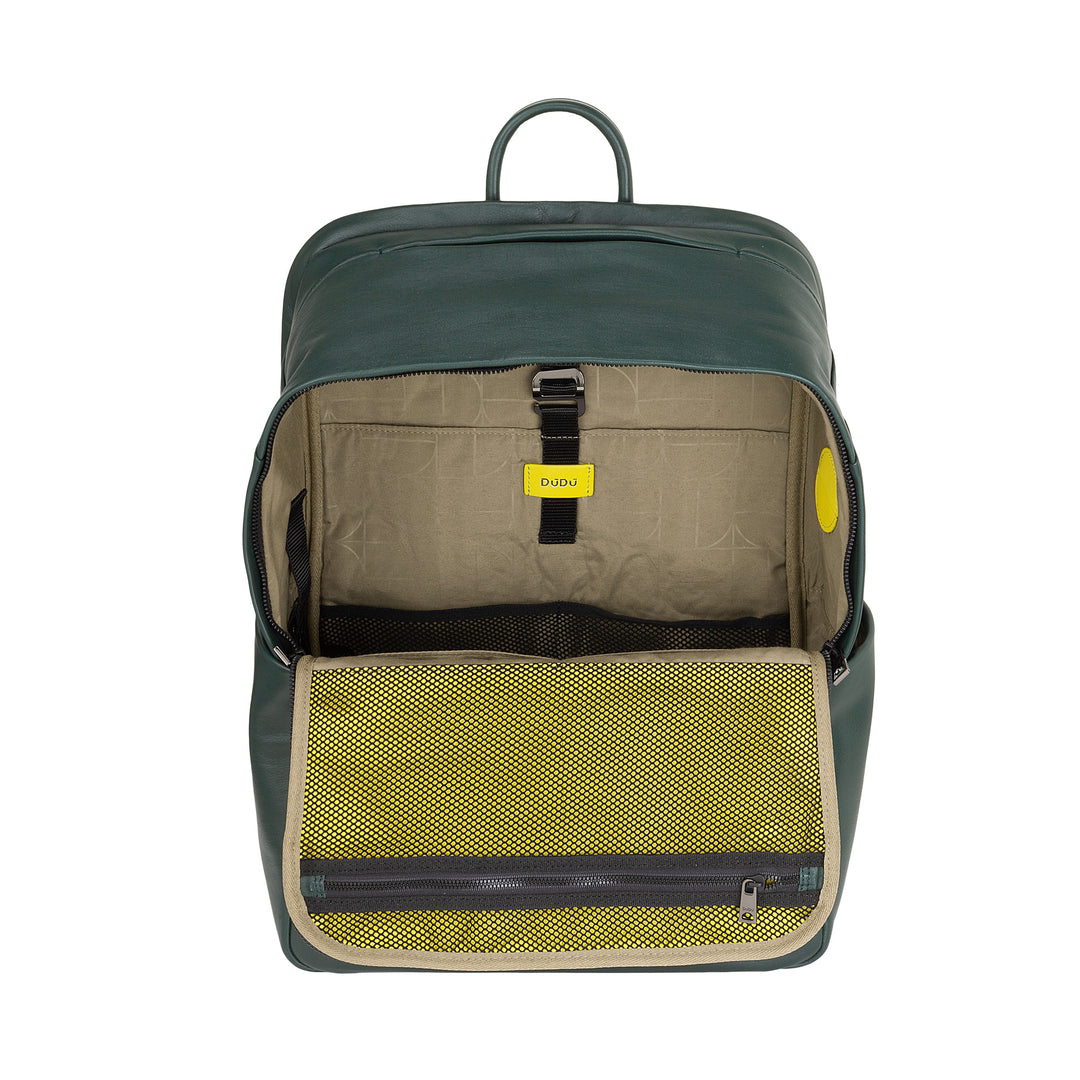 DUDU Leather Backpack for Men and Women, PC holder up to 15.6" MacBook 16 Inch, 20 Liter Travel Backpack, Elegant Multicompartment Work Office Backpack