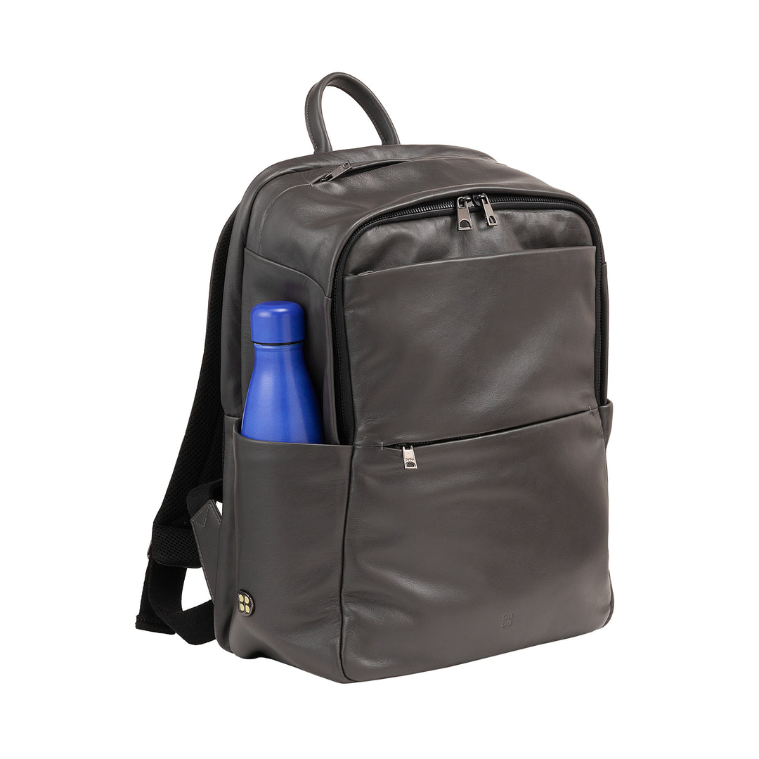 DUDU Leather Backpack for Men and Women, PC holder up to 15.6" MacBook 16 Inch, 20 Liter Travel Backpack, Elegant Multicompartment Work Office Backpack