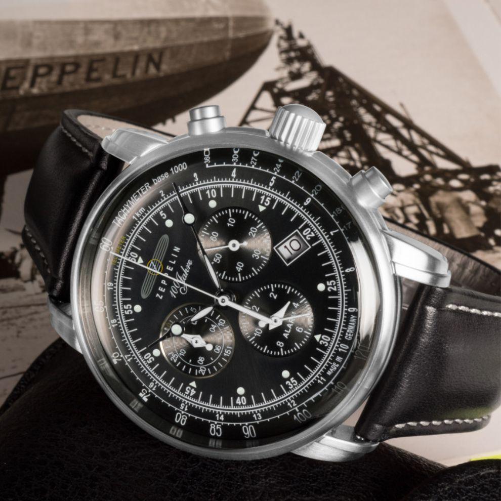 Zeppelin 100 Years Zeppelin Chronograph 42mm černá křemenná ocel 7680-2 - Capodagli 1937