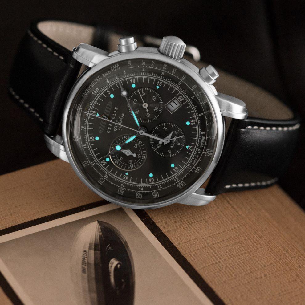 Zeppelin 100 Years Zeppelin Chronograph 42mm černá křemenná ocel 7680-2 - Capodagli 1937