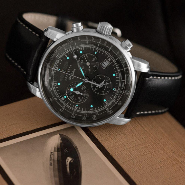 Zeppelin 100 Years Zeppelin Chronograph 42mm černá křemenná ocel 7680-2 - Capodagli 1937