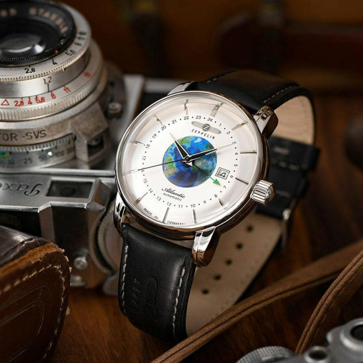 Zeppelin Atlantic Dual Time 41mm automatisk sølvstål 84681 - Capodagli 1937