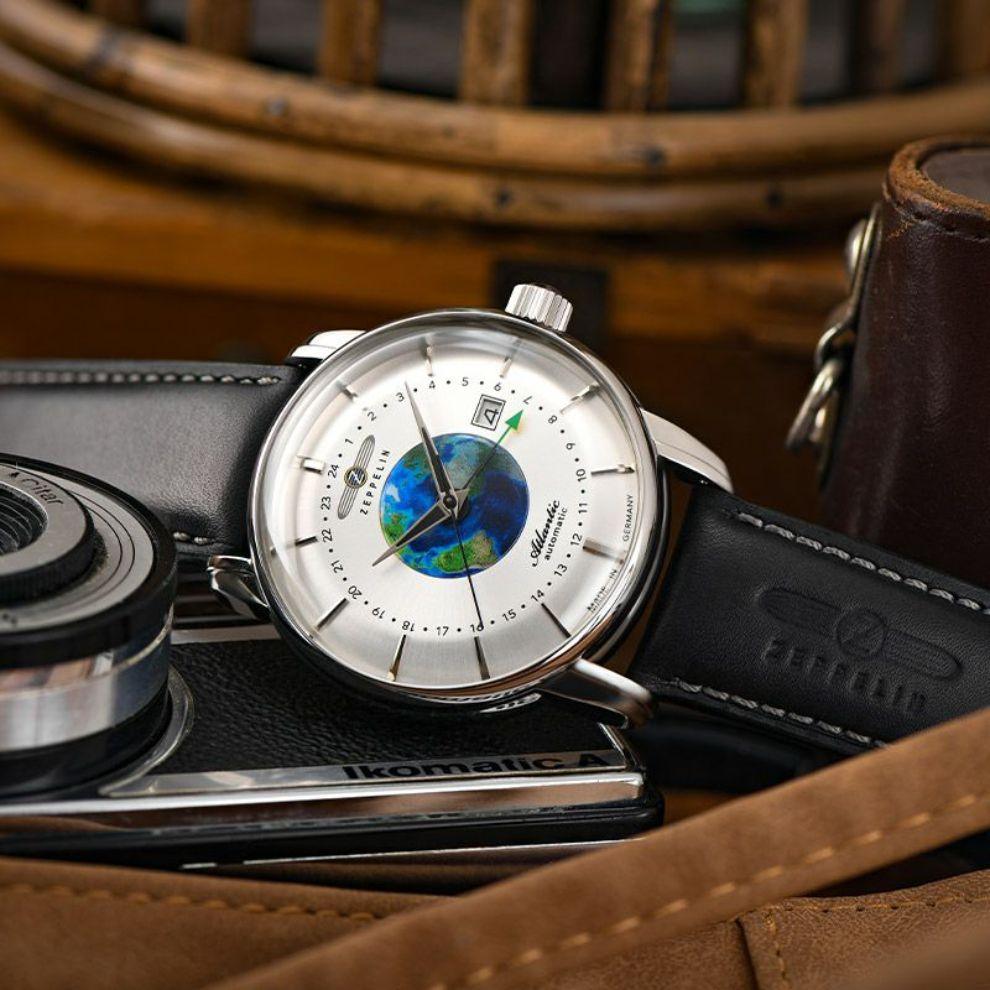 Zeppelin Atlantic Dual Time 41mm automatisk sølvstål 84681 - Capodagli 1937