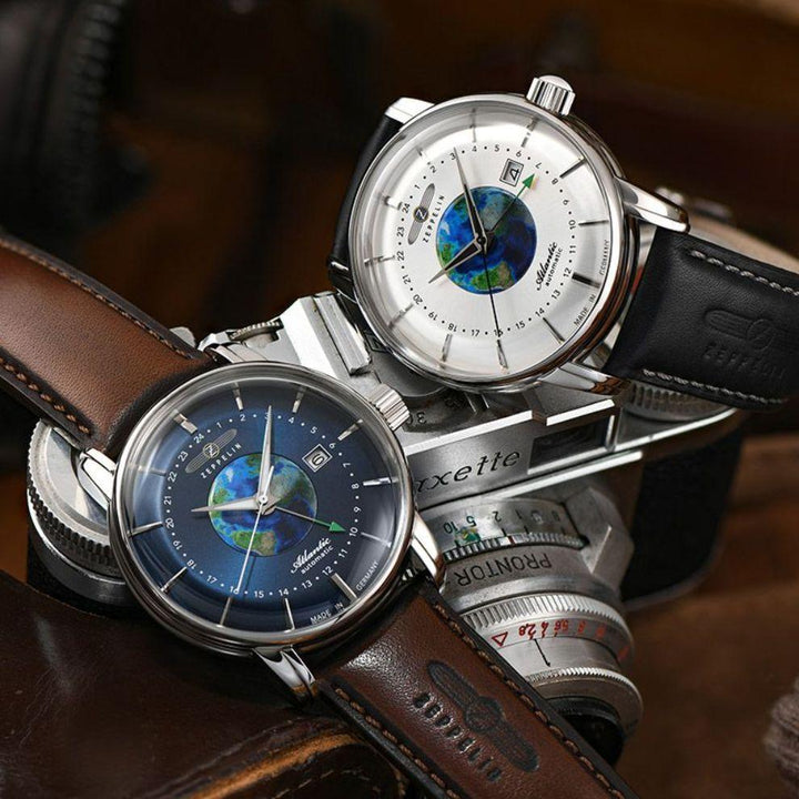 Zeppelin Atlantic Dual Time 41mm automatisk sølvstål 84681 - Capodagli 1937