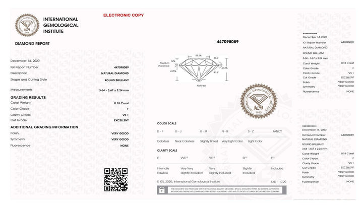 IGI diamant v blistru certifikovaný briliantový brus 0,18ct barva F čirost VS 1 - Capodagli 1937