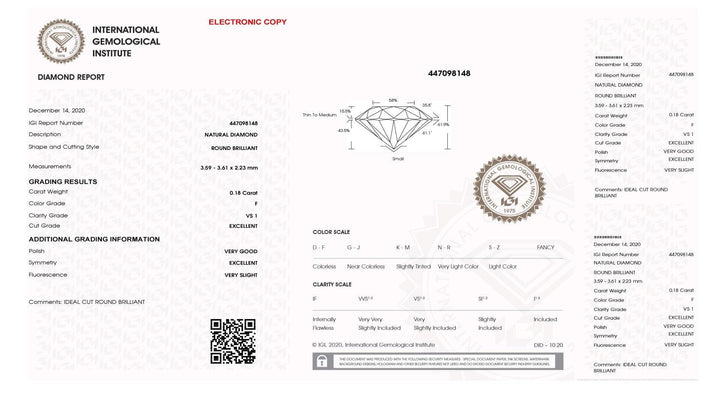 IGI diamant v blistru certifikovaný briliantový brus 0,18ct barva F čirost VS 1 - Capodagli 1937