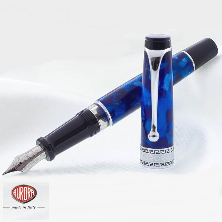 Pióro wieczne Aurora Optima Auroloide z niebieskim chromowanym wykończeniem 996-CB - Gioielleria Capodagli