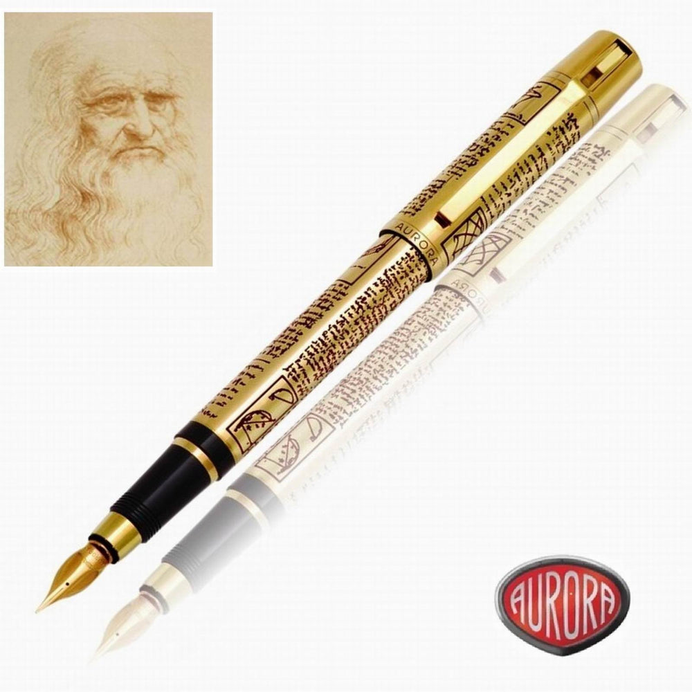 Aurora Leonardo Da Vinci reservoarpenna helt förgylld med gravyrer Limited Edition 939 - Gioielleria Capodagli