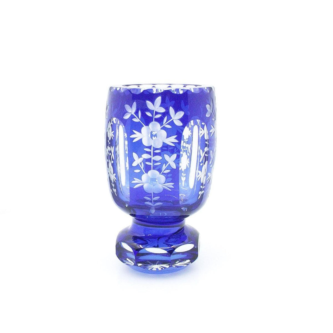 Vaso de cristal azul estilo Biedermeier cortado y grabado a mano A-S2429-B - Gioielleria Capodagli