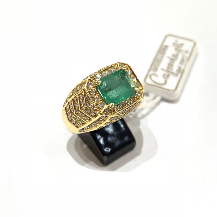 Capodagli Vintage Retro Fantasy ring 18kt geelgoud Smaragd en Diamanten - Capodagli Jewellery