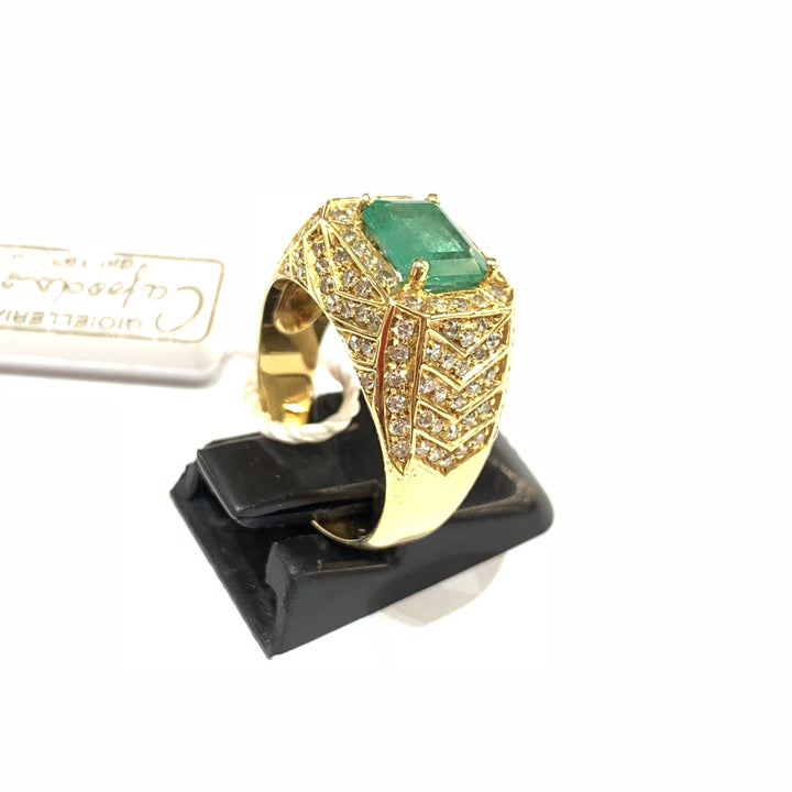 Capodagli Vintage Retro Fantasy ring 18kt geelgoud Smaragd en Diamanten - Capodagli Jewellery