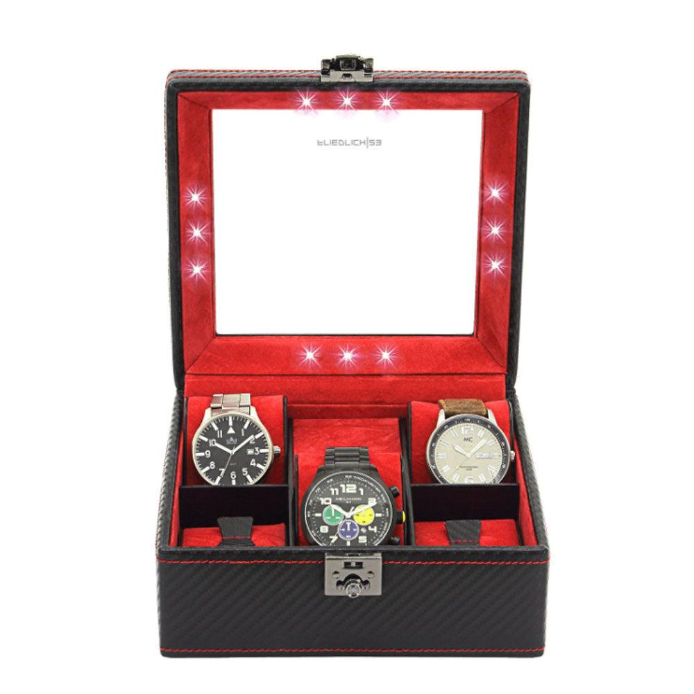 Caja para relojes Friedrich23 Carbon de 5 plazas con LED Negro 32058-2 - Capodagli 1937