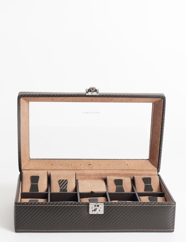 Friedrich23 Carbon 9-persoons horlogebox met LED Donkerbruin 32059-3 - Capodagli 1937