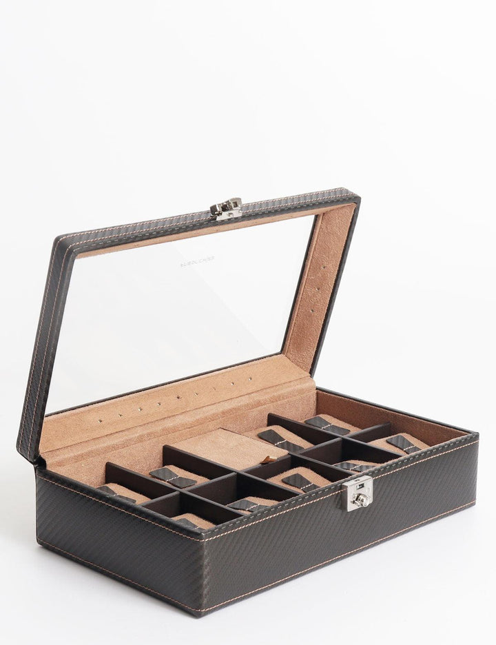 Friedrich23 Carbon 9-persoons horlogebox met LED Donkerbruin 32059-3 - Capodagli 1937