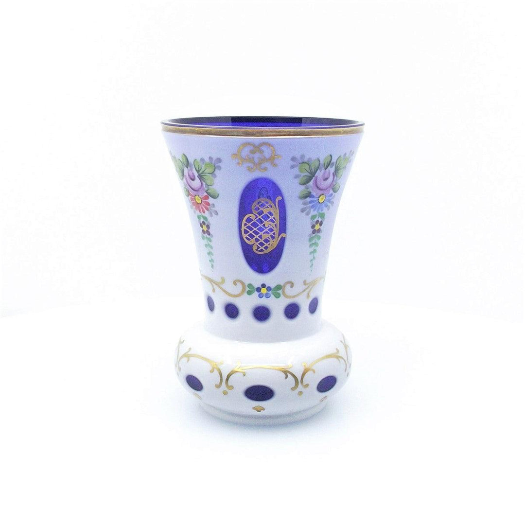 Cristal Vidro de cristal opalino azul BOHEMIA com decorações florais e acabamentos dourados A-S1819-2 - Gioielleria Capodagli