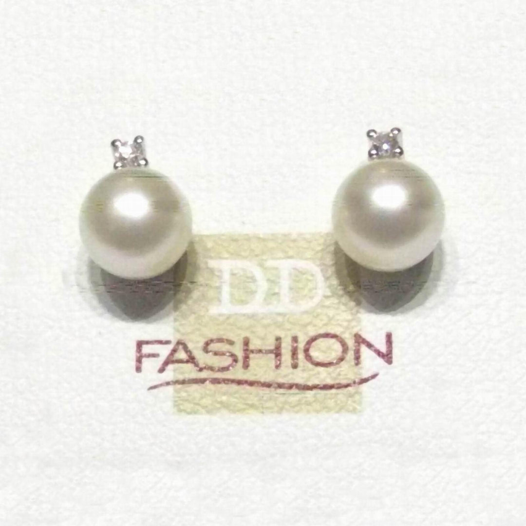 Kolczyki Davite & Delucchi Diamenty z 18-karatowego białego złota 0,03 ct Perły Akoya 6,5 ​​mm BB8197 - Gioielleria Capodagli