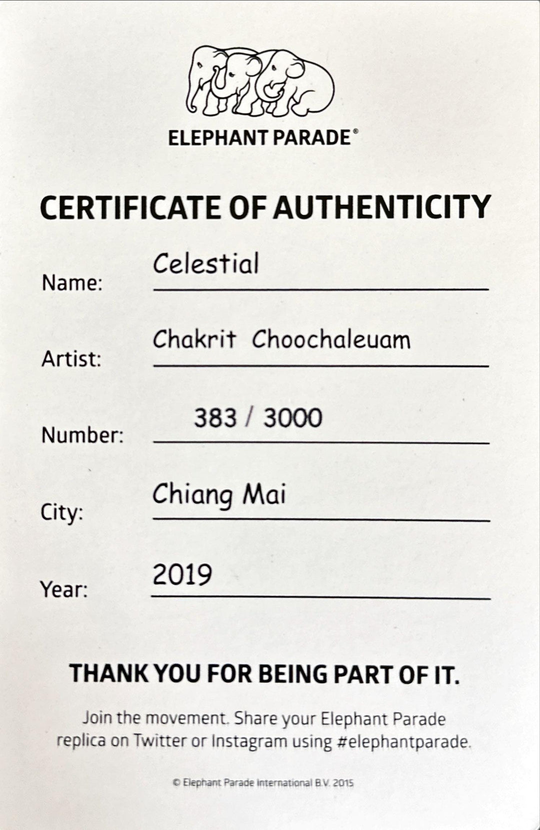 Elefantenparade-Elefant Celestial 15 cm, limitierte Auflage 3000 CELESTIAL 15 – Capodagli 1937