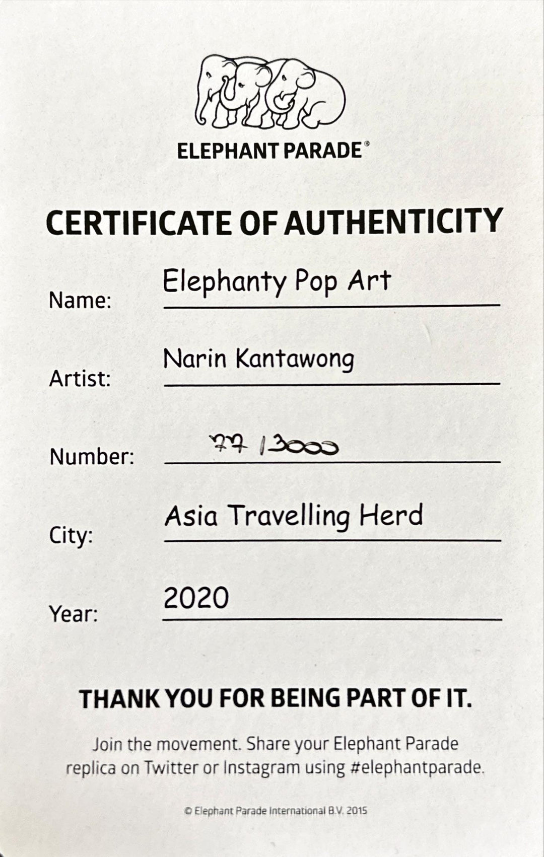 Elephant Parade olifant Elephanty Pop Art 15cm Limited Edition 3000 ELEPHANTY POP ART 15 - Capodagli 1937