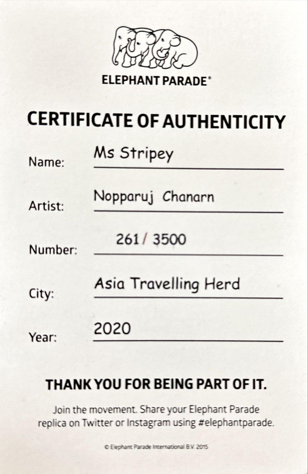 Elephant Parade elephant Ms Stripey 10cm Limited Edition 3500 MS STRIPEY 10 - Capodagli 1937