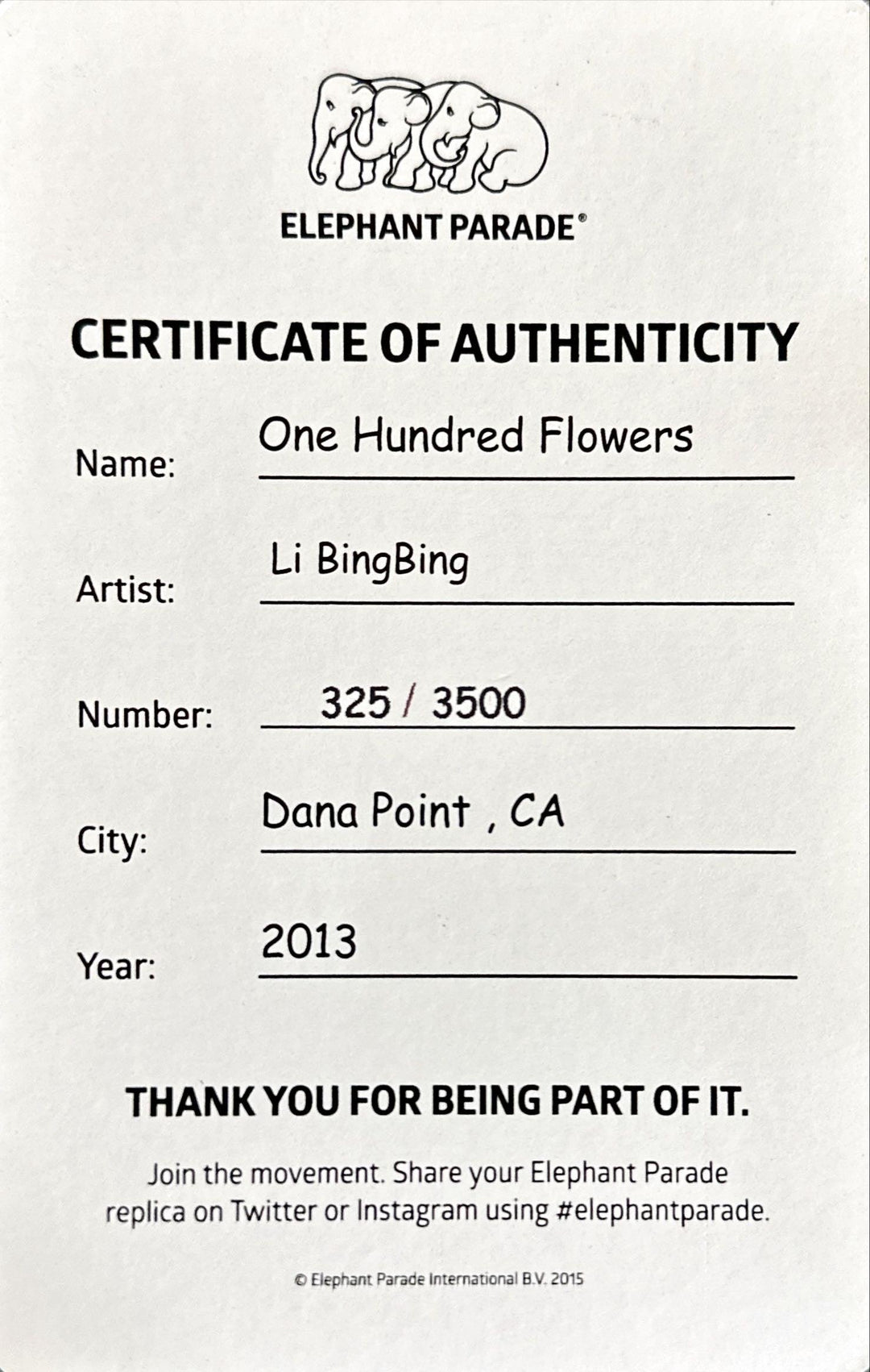 Elefante Desfile elefante Cem Flores 10cm Edição Limitada 3500 CEM FLORES 10 - Capodagli 1937