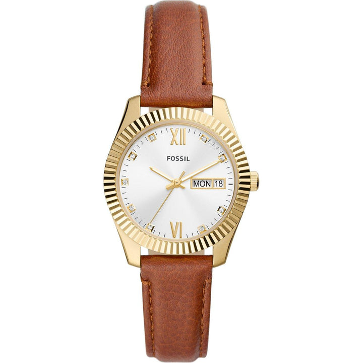 Fossil ur Scarlette 32mm sølv kvartsstål PVD finish gult guld ES5184 - Capodagli 1937