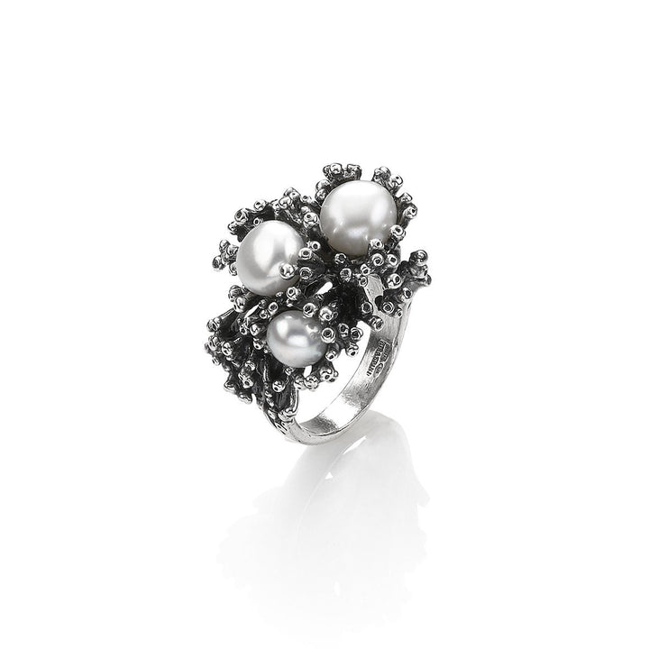 Giovanni Raspini large Anemone ring in silver and pearls size 16 IT 10562/16 - Gioielleria Capodagli