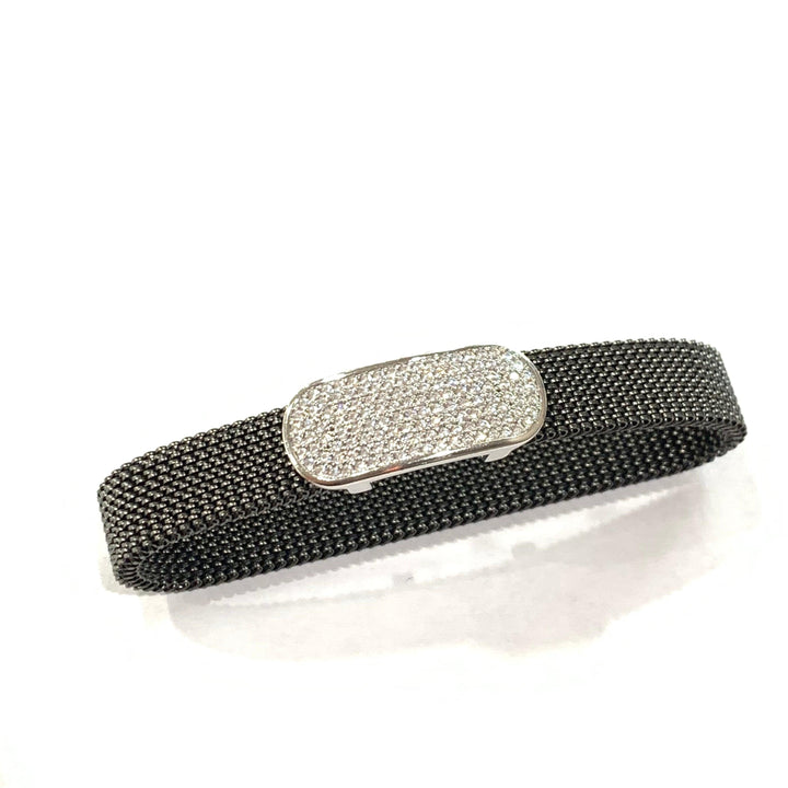 Idandi Oval elastic bracelet 925 silver steel black PVD finish OVALE zircons BR-ARG-0005 - Capodagli 1937