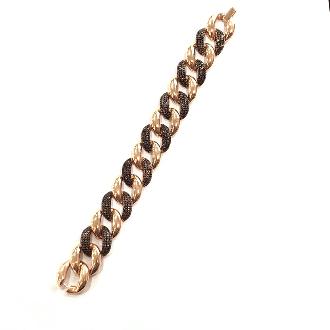 Bracelet Idandi Groumette argent 925 finition PVD or rose spinelle noir BR-ARG-0003 - Capodagli 1937