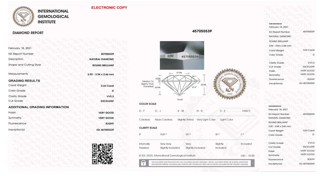 IGI diamant v blistru certifikovaný briliantový brus 0,23ct barva D čistota VVS 2 - Capodagli 1937