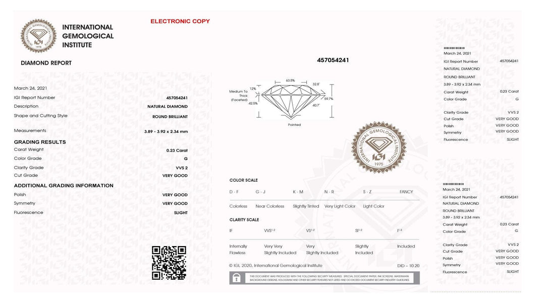 IGI diamant v blistru certifikovaný briliantový brus 0,23ct barva G čistota VVS 2 - Capodagli 1937