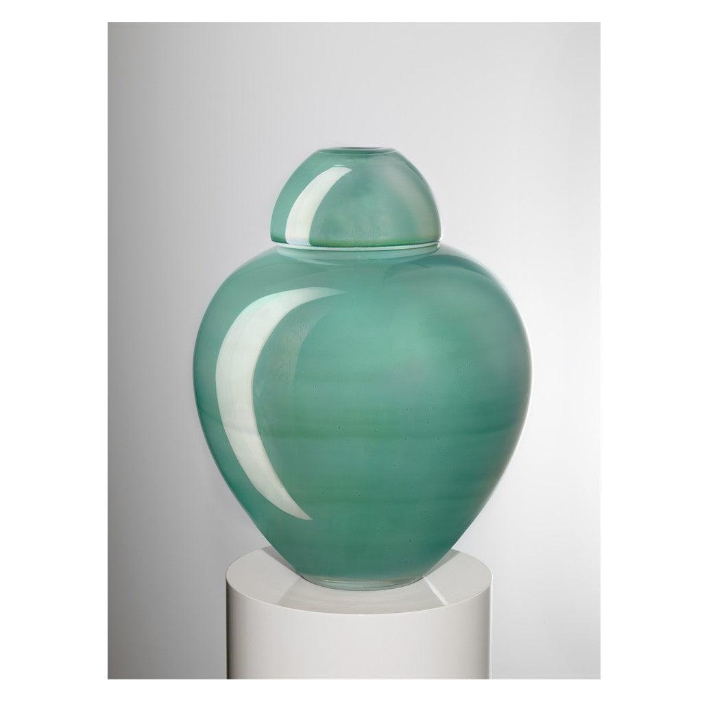 Ivv Sophisticated Lady Potiche Vase mit milchig-weiß geschichtetem grünem Glanzdekor, H 32 cm 8517.2 – Gioielleria Capodagli