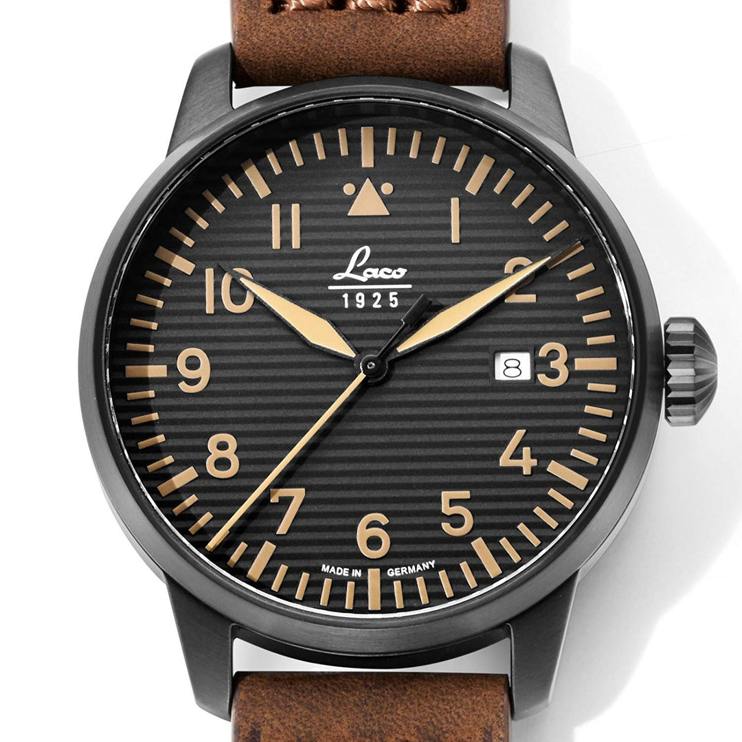 Zegarki pilotażowe Laco 1925, model specjalny ST. Gallen 42 mm czarna stal kwarcowa, czarne wykończenie IP 861973 - Biżuteria Capodagli