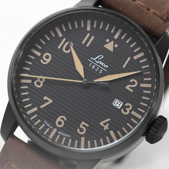 Zegarki pilotażowe Laco 1925, model specjalny ST. Gallen 42 mm czarna stal kwarcowa, czarne wykończenie IP 861973 - Biżuteria Capodagli