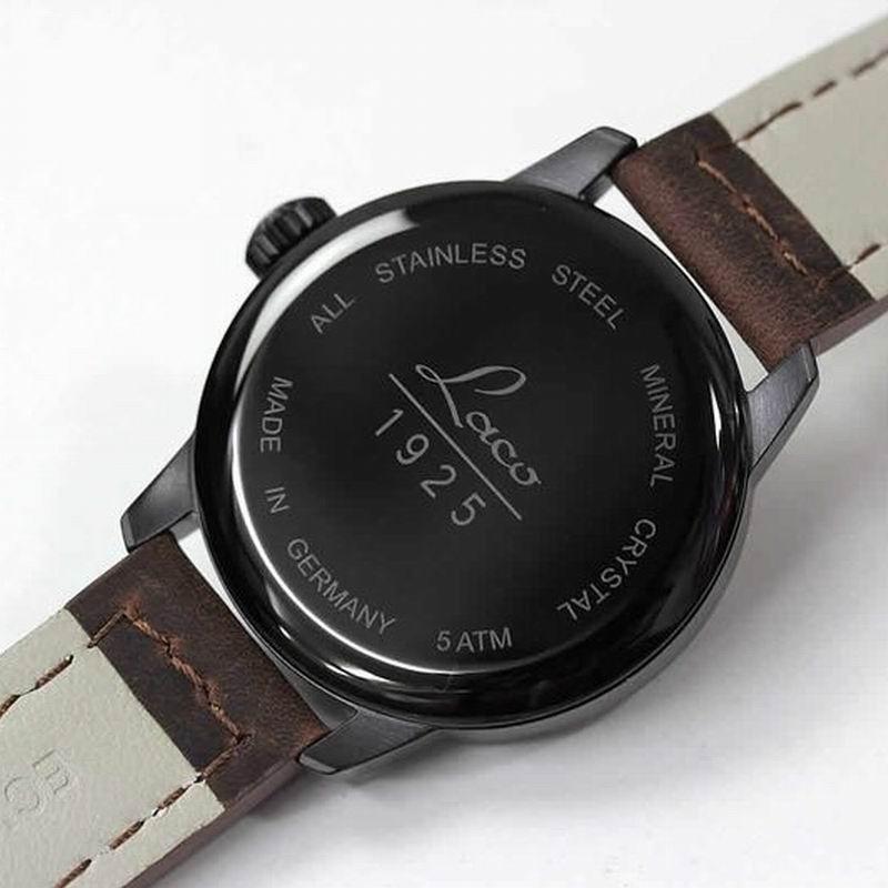 Zegarki pilotażowe Laco 1925, model specjalny ST. Gallen 42 mm czarna stal kwarcowa, czarne wykończenie IP 861973 - Biżuteria Capodagli