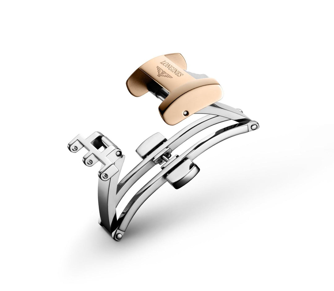 Longines fermoir papillon boucle déployante acier PVD poignée or rose 16mm L639120597 - Capodagli 1937