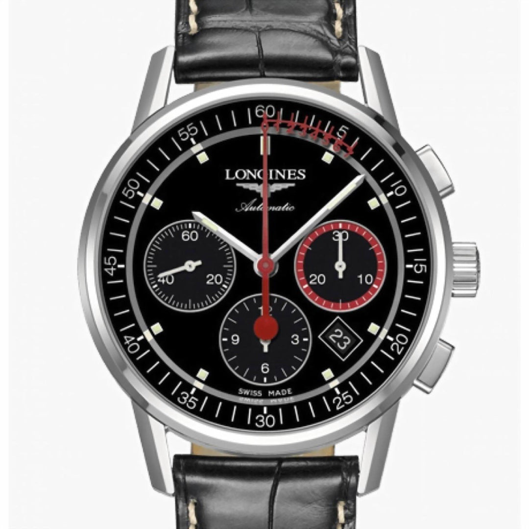 Longines orologio Column-Wheel Chronograph Record 41mm nero acciaio automatico L4.754.4.52.4 - Gioielleria Capodagli