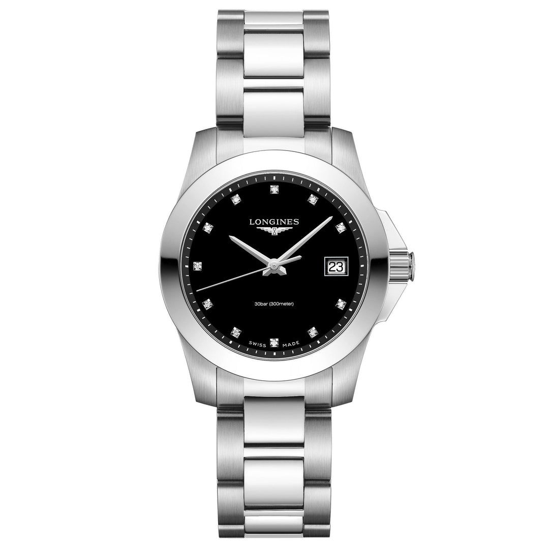 Longines Conquest ur 34mm sorte diamanter stål quartz L3.377.4.57.6 - Gioielleria Capodagli